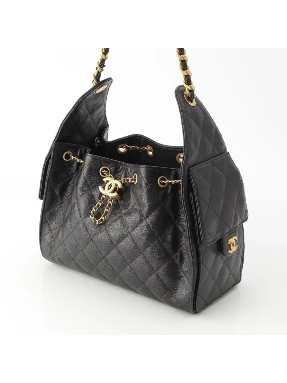 Chanel 25 Small Caviar Leather Chain Shoulder Bag Black
